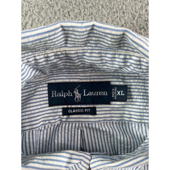 Polo Ralph Lauren Shirt Mens XL Button Down Blue Stripped Short Sleeve Classic - Picture 8 of 11
